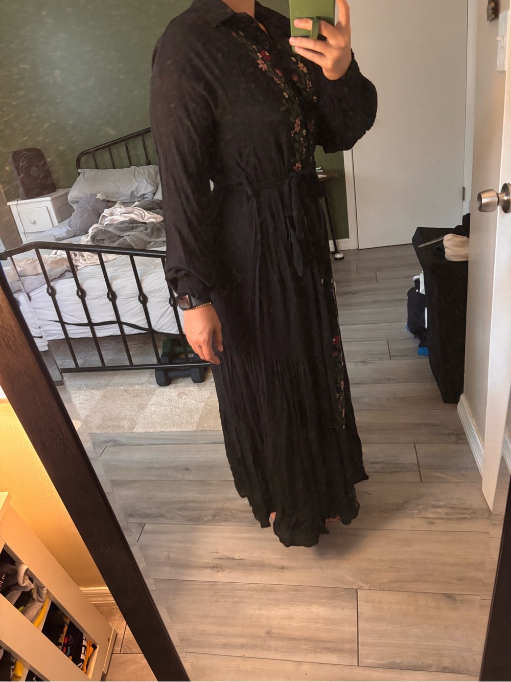 Black Maxi Dress with Pink Floral Embroidery - Picture 4 of 7
